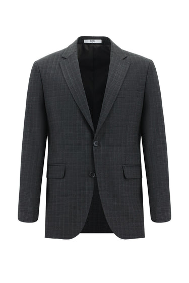Orta Antrasit Slim Fit Dar Kesim Yünlü Klasik Ekose Takım Elbise