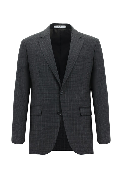 Orta Antrasit 7 Drop Slim Fit Dar Kesim Yünlü Ekose Takım Elbise
