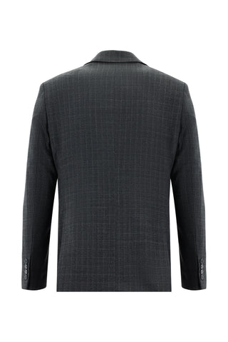  Orta Antrasit Slim Fit Dar Kesim Yünlü Klasik Ekose Takım Elbise