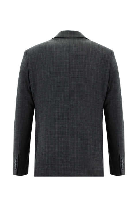 Orta Antrasit 7 Drop Slim Fit Dar Kesim Yünlü Ekose Takım Elbise