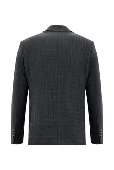 Orta Antrasit Slim Fit Dar Kesim Yünlü Klasik Ekose Takım Elbise