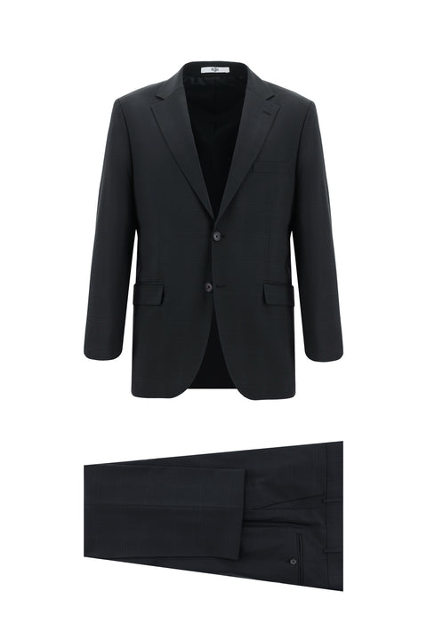 Siyah 8 Drop Muscle Fit Uzun Atletik Kesim Yünlü Ekose Takım Elbise