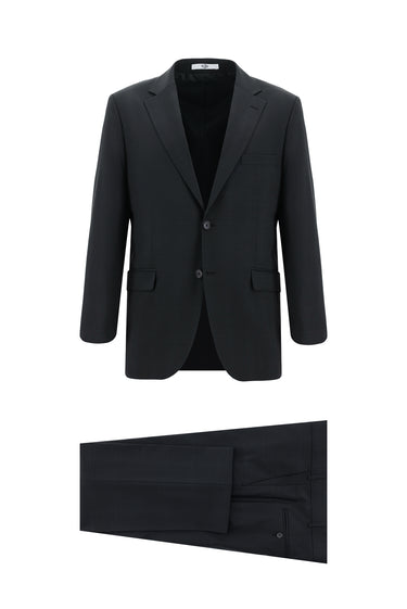  Siyah Slim Fit Dar Kesim Yünlü Klasik Ekose Takım Elbise