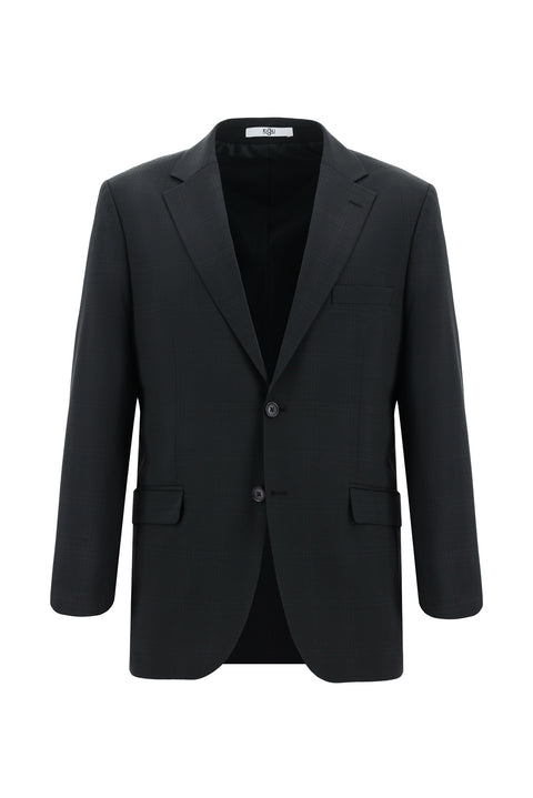 Siyah 4 Drop Relaxed Fit Rahat Kesim Yünlü Ekose Takım Elbise