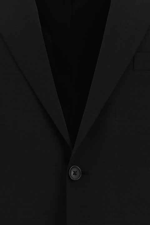 Siyah 7 Drop Slim Fit Dar Kesim Yünlü Ekose Takım Elbise