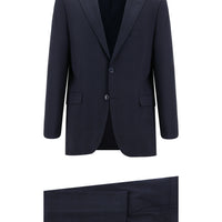 Koyu Lacivert Slim Fit Dar Kesim Yünlü Klasik Ekose Takım Elbise