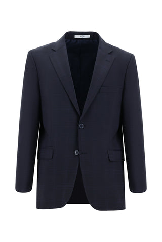  Koyu Lacivert 4 Drop Relaxed Fit Rahat Kesim Yünlü Ekose Takım Elbise