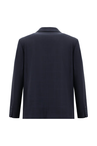  Koyu Lacivert 7 Drop Slim Fit Dar Kesim Yünlü Ekose Takım Elbise