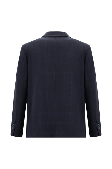 Koyu Lacivert 4 Drop Relaxed Fit Rahat Kesim Yünlü Ekose Takım Elbise