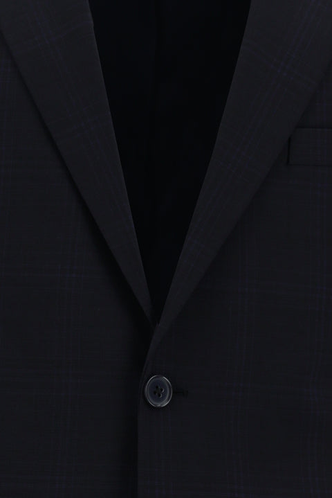 Koyu Lacivert 4 Drop Relaxed Fit Rahat Kesim Yünlü Ekose Takım Elbise