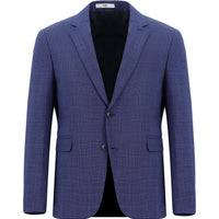 Orta Lacivert Slim Fit Dar Kesim Yünlü Ekose Gofre Takım Elbise