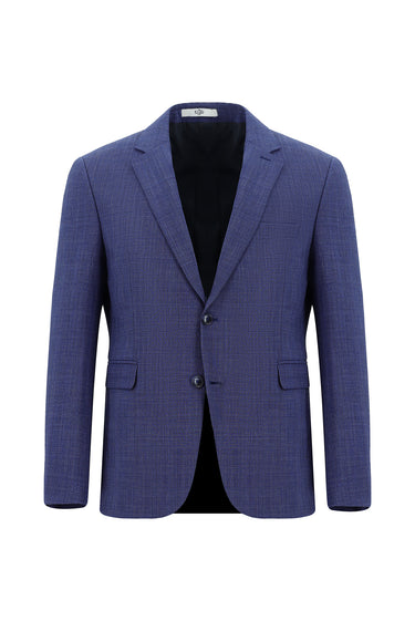  Orta Lacivert Slim Fit Dar Kesim Yünlü Ekose Gofre Takım Elbise