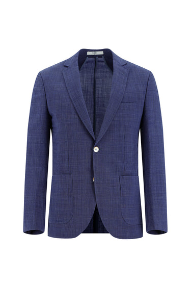  Orta Lacivert Super Slim Fit Ekstra Dar Kesim Beli Lastikli İpli Ekose Yünlü Gofre Takım Elbise