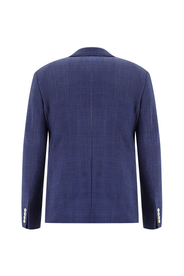  Orta Lacivert Super Slim Fit Ekstra Dar Kesim Beli Lastikli İpli Ekose Yünlü Gofre Takım Elbise