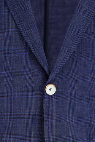  Orta Lacivert Super Slim Fit Ekstra Dar Kesim Beli Lastikli İpli Ekose Yünlü Gofre Takım Elbise