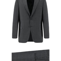 Dark Gray 4-Drop Relaxed Fit Wool Plaid Suit