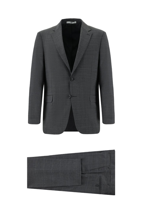 Dark Gray 6 Drop Regular Fit Standard Cut Wool Plaid Suit