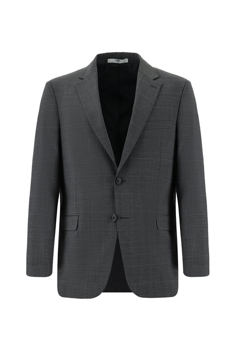 Dark Gray 4-Drop Relaxed Fit Wool Plaid Suit
