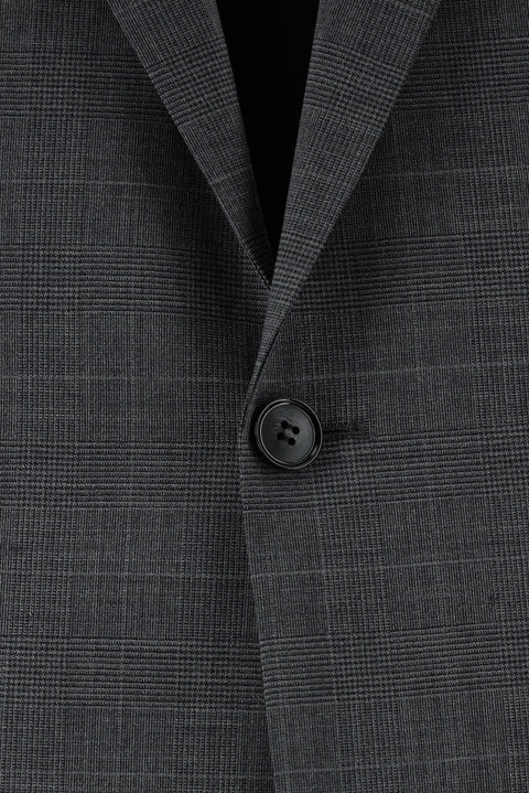 Dark Gray 4-Drop Relaxed Fit Wool Plaid Suit