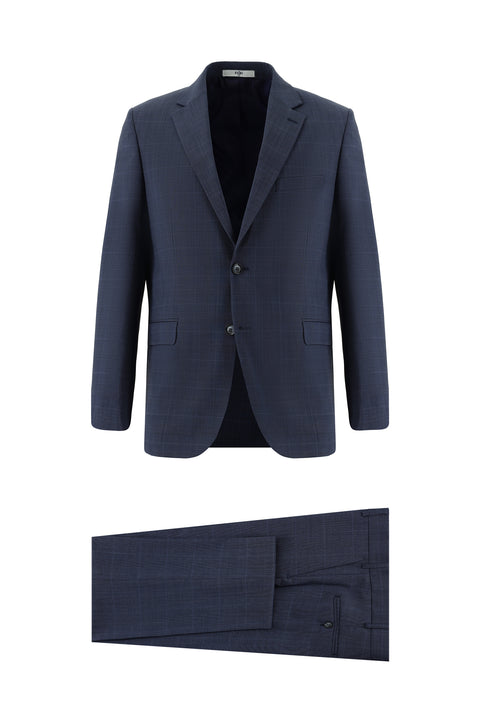 Medium Navy 6 Drop Regular Fit Standard Cut Wool Plaid Suit