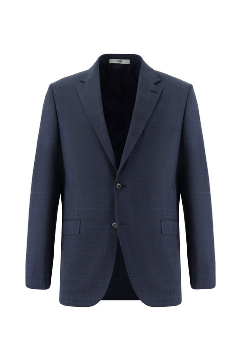 Medium Navy 6 Drop Regular Fit Standard Cut Wool Plaid Suit
