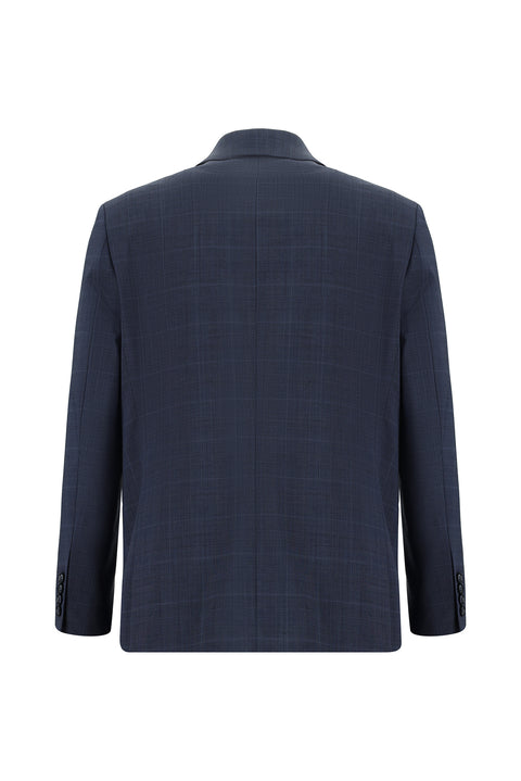 Medium Navy 6 Drop Regular Fit Standard Cut Wool Plaid Suit