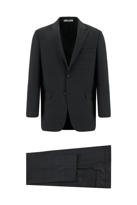 Koyu Antrasit 4 Drop Relaxed Fit Rahat Kesim Yünlü Ekose Takım Elbise