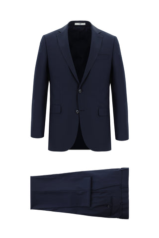 Koyu Lacivert Regular Fit Yünlü Klasik Ekose Takım Elbise