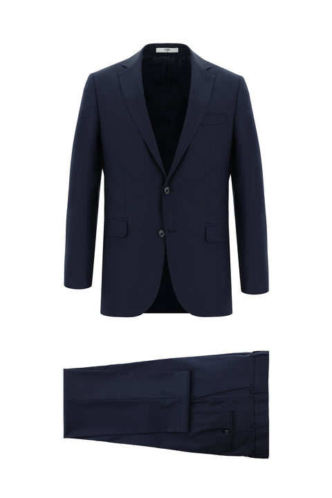 Koyu Lacivert 6 Drop Regular Fit Standart Kesim Yünlü Ekose Takım Elbise