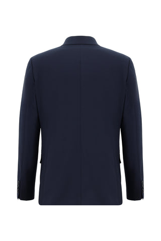  Koyu Lacivert Regular Fit Yünlü Klasik Ekose Takım Elbise