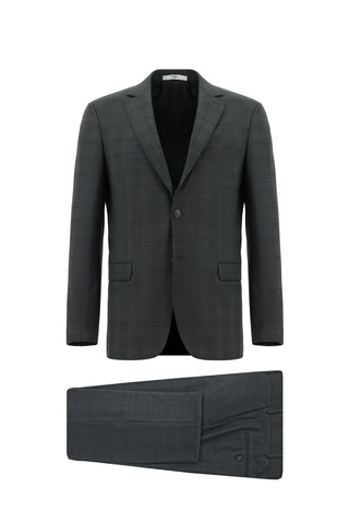  Orta Füme Regular Fit Yünlü Klasik Ekose Takım Elbise