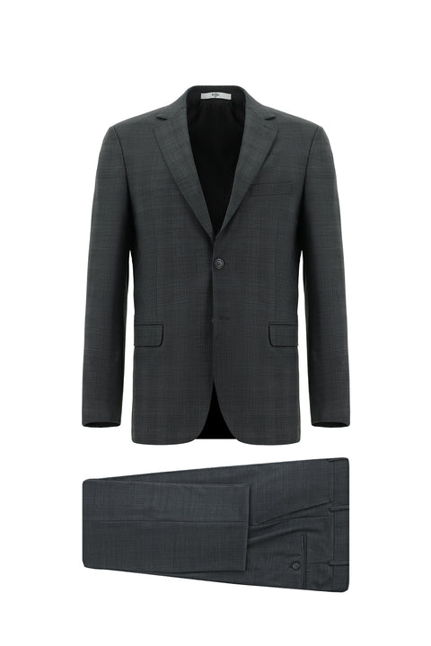 Orta Füme 6 Drop Regular Fit Standart Kesim Yünlü Ekose Takım Elbise