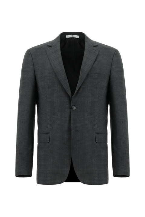 Orta Füme 6 Drop Regular Fit Standart Kesim Yünlü Ekose Takım Elbise