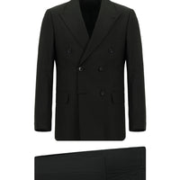 Siyah 6 Drop Regular Fit Standart Kesim Yünlü Ekose Kruvaze Takım Elbise