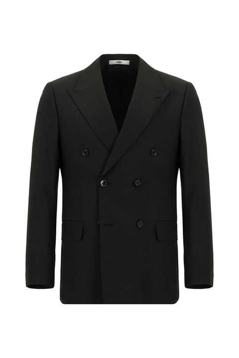 Siyah 6 Drop Regular Fit Standart Kesim Yünlü Ekose Kruvaze Takım Elbise