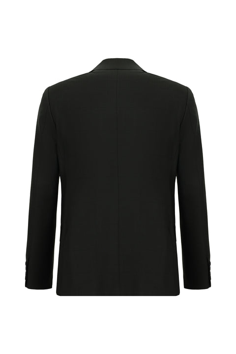 Siyah 6 Drop Regular Fit Standart Kesim Yünlü Ekose Kruvaze Takım Elbise