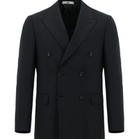 Siyah 6 Drop Regular Fit Standart Kesim Yünlü Ekose Kruvaze Takım Elbise