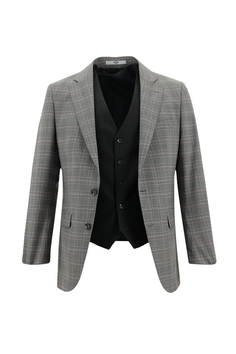 Açık Füme 6 Drop Regular Fit Standart Kesim Yünlü Kombinli Yelekli Takım Elbise