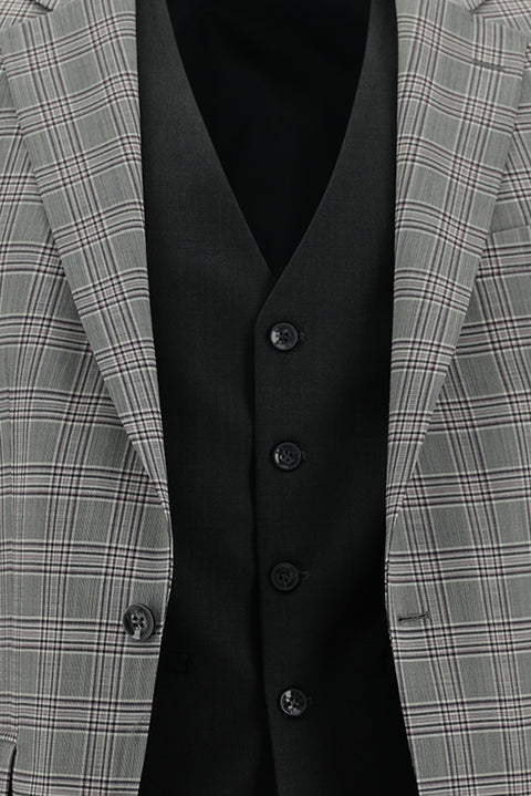 Açık Füme 6 Drop Regular Fit Standart Kesim Yünlü Kombinli Yelekli Takım Elbise