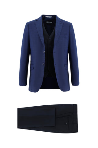  Koyu Lacivert 6 Drop Regular Fit Standart Kesim Kombinli Yelekli Takım Elbise