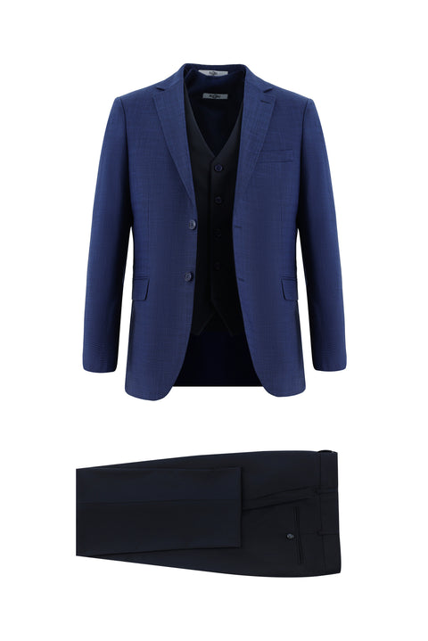 Koyu Lacivert 6 Drop Regular Fit Standart Kesim Kombinli Yelekli Takım Elbise