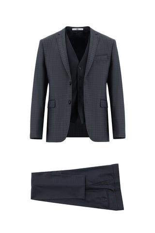  Koyu Füme Super Slim Fit Ekstra Dar Kesim Kombinli Yelekli Takım Elbise