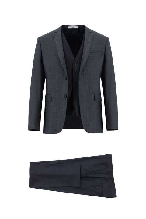 Koyu Füme 7 Drop Super Slim Fit Eksra Dar Kesim Kombinli Yelekli Takım Elbise