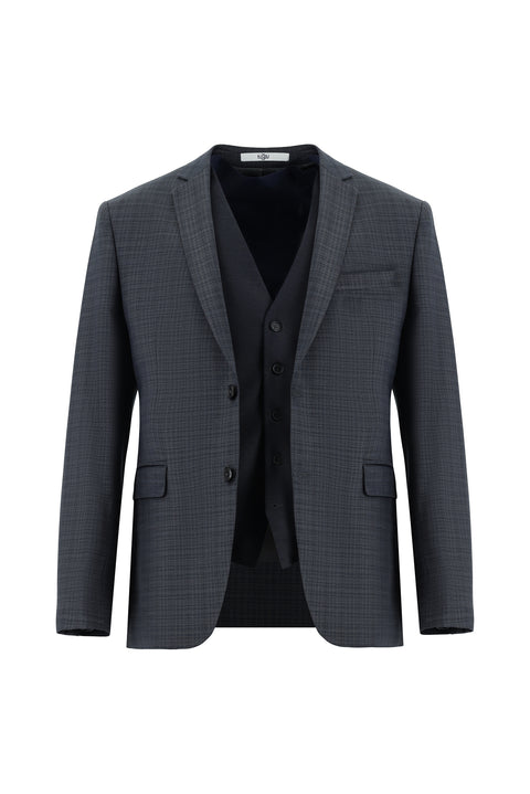 Koyu Füme 7 Drop Super Slim Fit Eksra Dar Kesim Kombinli Yelekli Takım Elbise