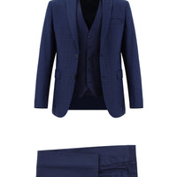 Orta Lacivert Super Slim Fit Ekstra Dar Kesim Kombinli Yelekli Takım Elbise