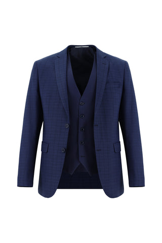  Orta Lacivert Super Slim Fit Ekstra Dar Kesim Kombinli Yelekli Takım Elbise