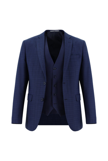  Orta Lacivert Super Slim Fit Ekstra Dar Kesim Kombinli Yelekli Takım Elbise