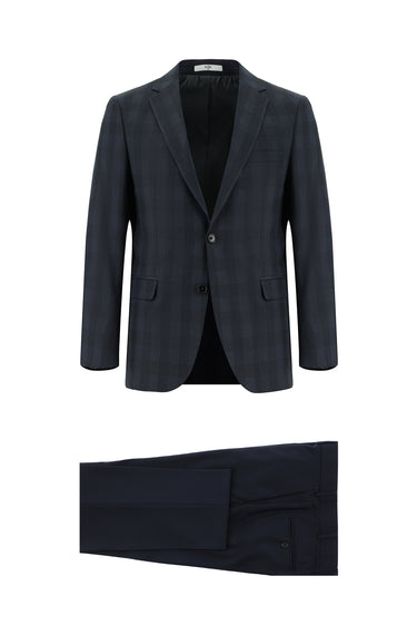 Koyu Füme Super Slim Fit Ekstra Dar Kesim Kombinli Ekose Takım Elbise