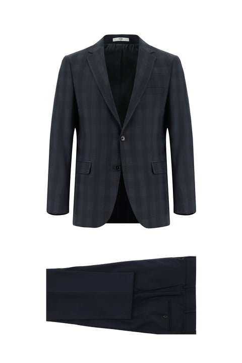 Koyu Füme 7 Drop Super Slim Fit Eksra Dar Kesim Kombinli Ekose Takım Elbise