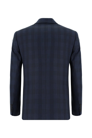 Orta Lacivert Slim Fit Dar Kesim Kombinli Ekose Takım Elbise